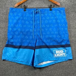 Bud Light Swim Shorts Men's 3XL Blue Mesh Lined Drawstring Pockets Beachwear